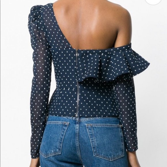 Self Portrait Plumetis Frill Top Navy - Picture 2 of 6